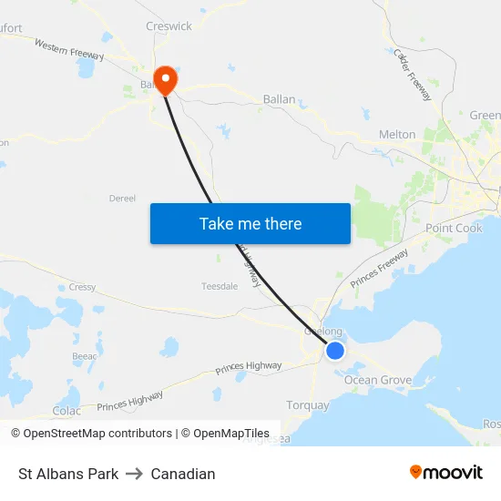 St Albans Park to Canadian map