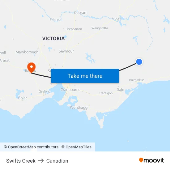 Swifts Creek to Canadian map