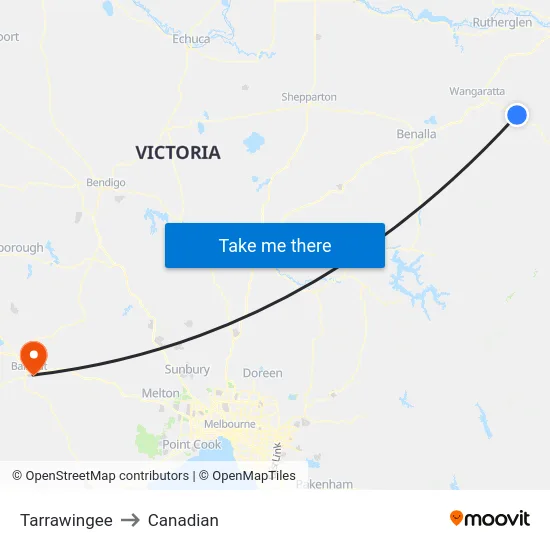 Tarrawingee to Canadian map