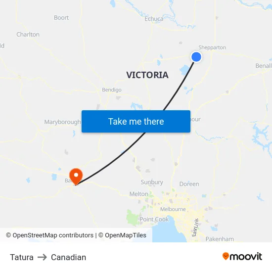 Tatura to Canadian map