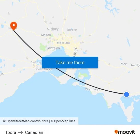 Toora to Canadian map