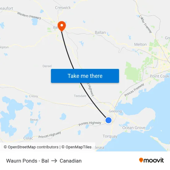 Waurn Ponds - Bal to Canadian map