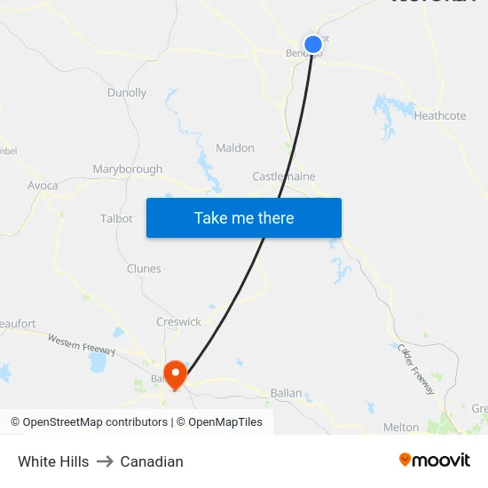 White Hills to Canadian map