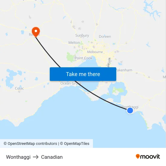 Wonthaggi to Canadian map