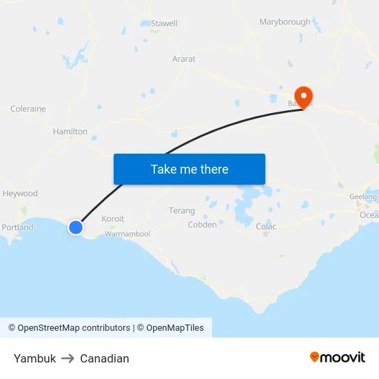 Yambuk to Canadian map