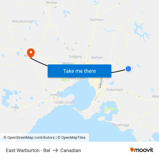 East Warburton - Bal to Canadian map