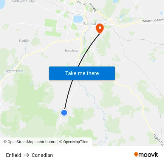 Enfield to Canadian map