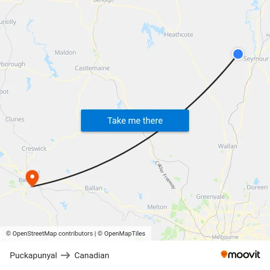 Puckapunyal to Canadian map