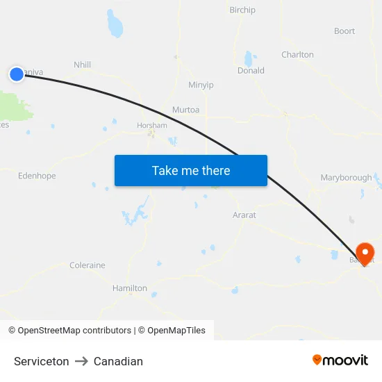 Serviceton to Canadian map