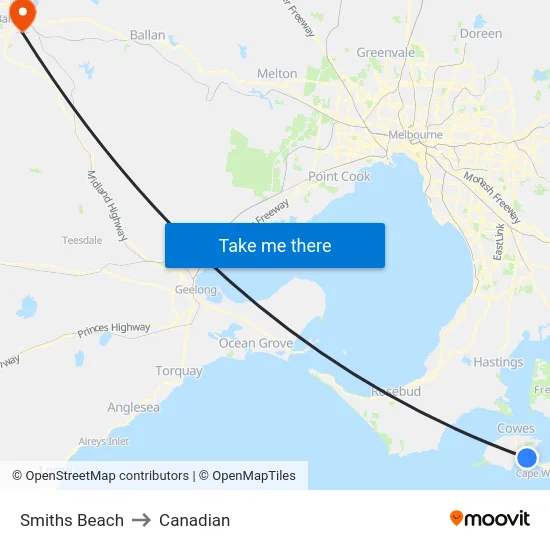 Smiths Beach to Canadian map