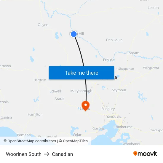 Woorinen South to Canadian map