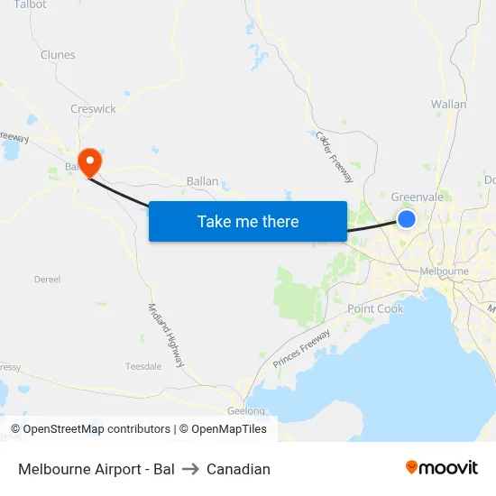 Melbourne Airport - Bal to Canadian map