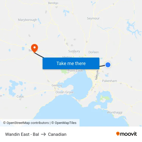 Wandin East - Bal to Canadian map