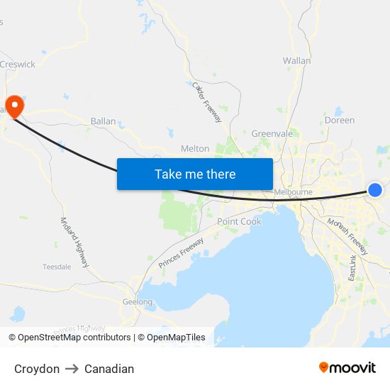 Croydon to Canadian map