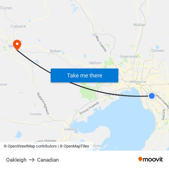 Oakleigh to Canadian map