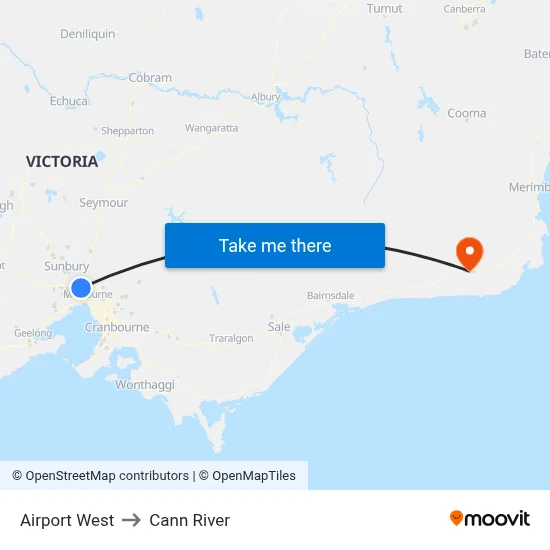 Airport West to Cann River map