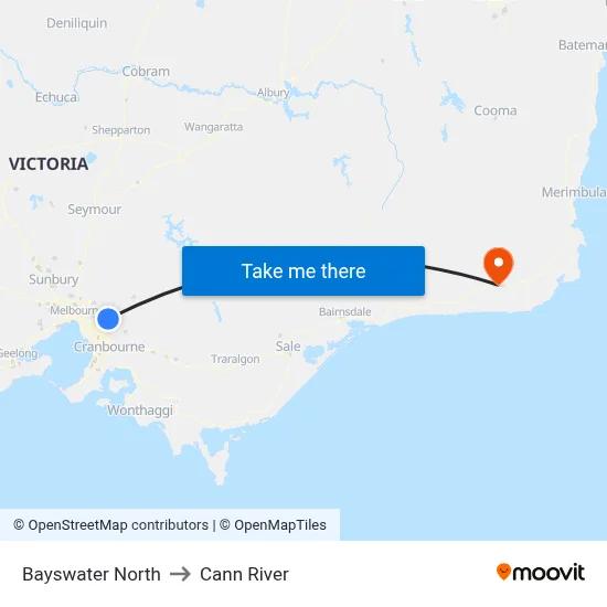 Bayswater North to Cann River map