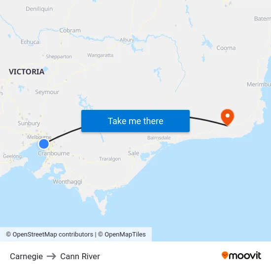 Carnegie to Cann River map