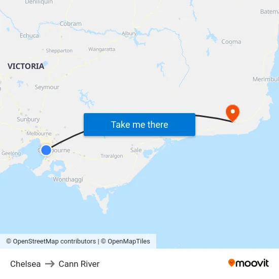 Chelsea to Cann River map