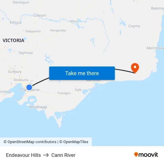Endeavour Hills to Cann River map