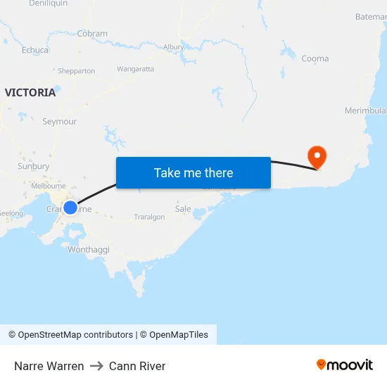 Narre Warren to Cann River map