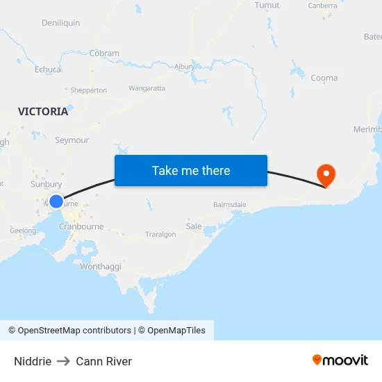Niddrie to Cann River map