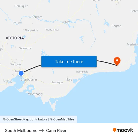 South Melbourne to Cann River map