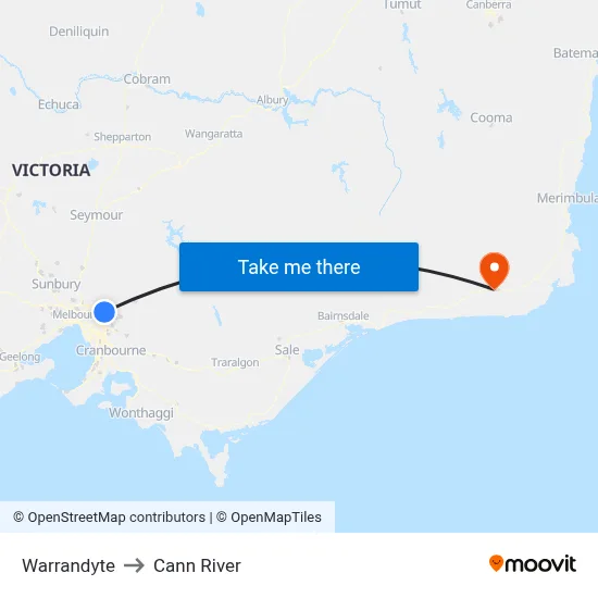 Warrandyte to Cann River map