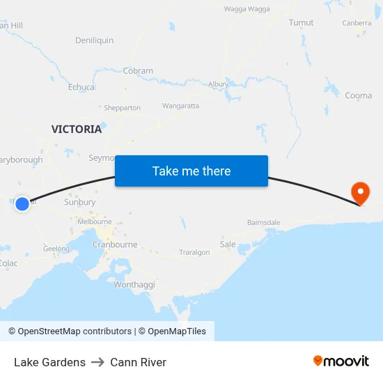 Lake Gardens to Cann River map