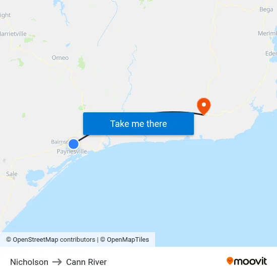 Nicholson to Cann River map