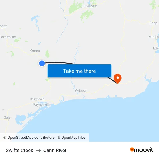 Swifts Creek to Cann River map