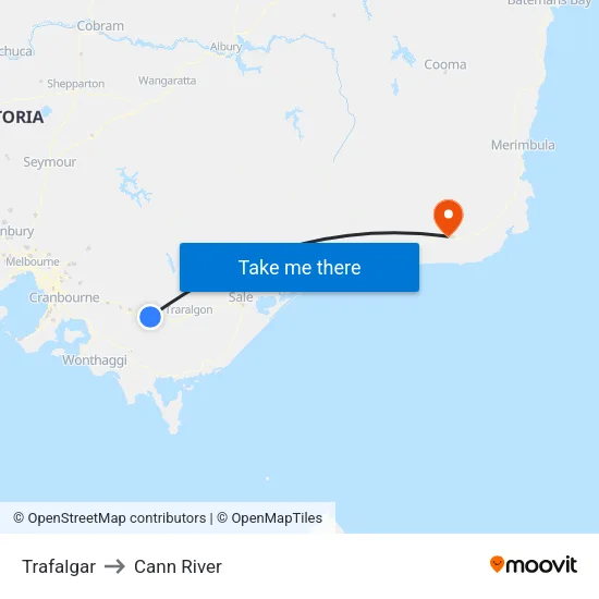Trafalgar to Cann River map