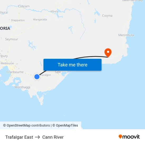 Trafalgar East to Cann River map