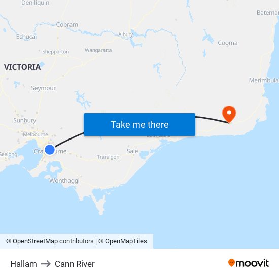 Hallam to Cann River map