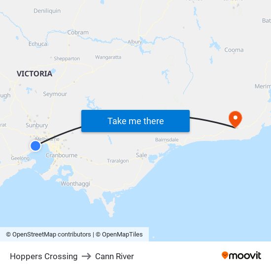 Hoppers Crossing to Cann River map