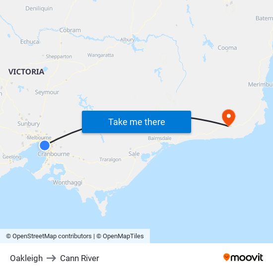 Oakleigh to Cann River map