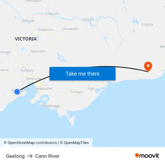 Geelong to Cann River map