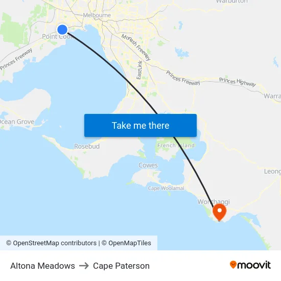 Altona Meadows to Cape Paterson map