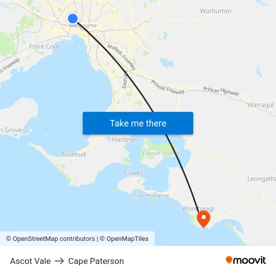 Ascot Vale to Cape Paterson map