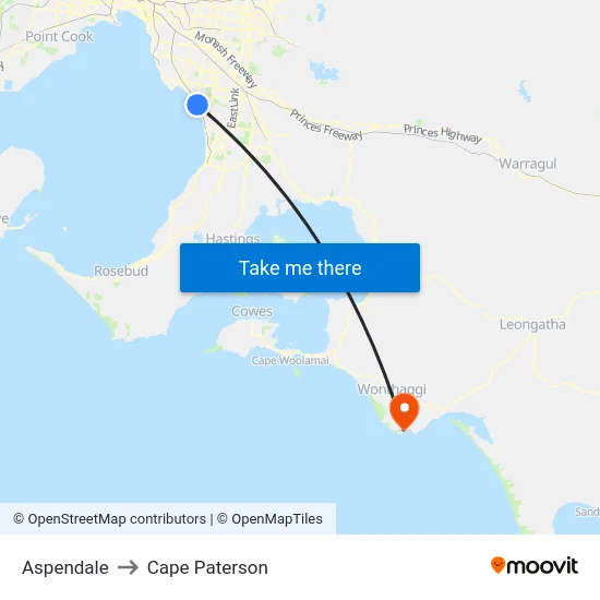 Aspendale to Cape Paterson map