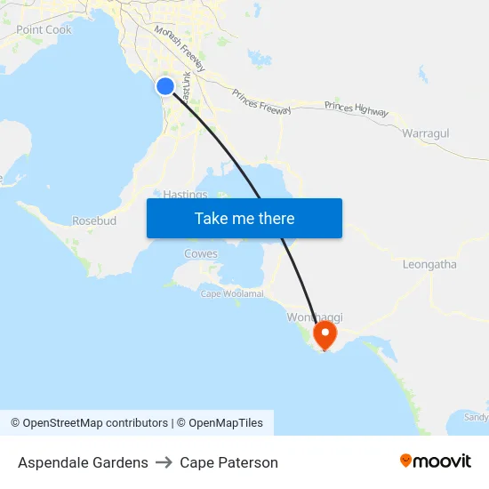 Aspendale Gardens to Cape Paterson map