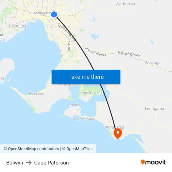 Balwyn to Cape Paterson map