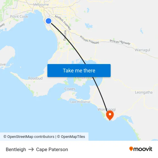 Bentleigh to Cape Paterson map