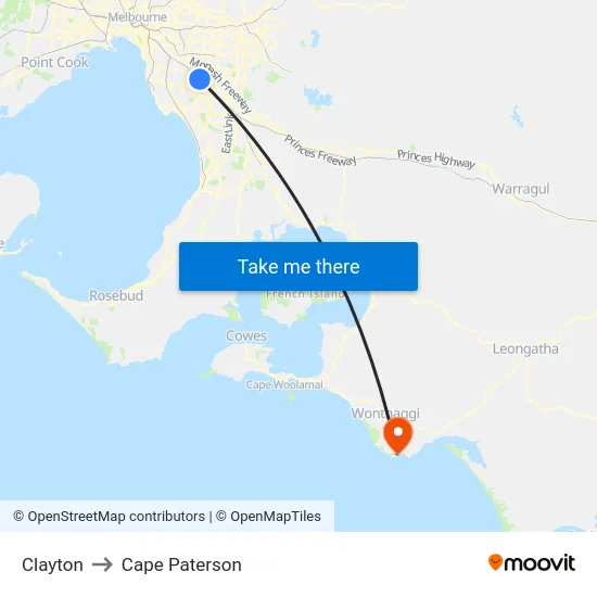 Clayton to Cape Paterson map