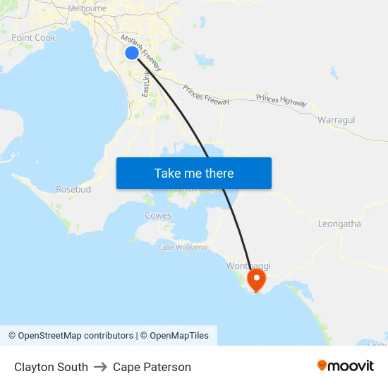 Clayton South to Cape Paterson map