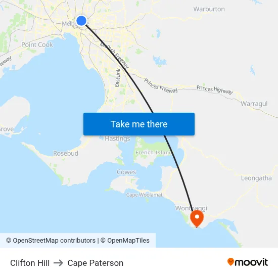 Clifton Hill to Cape Paterson map