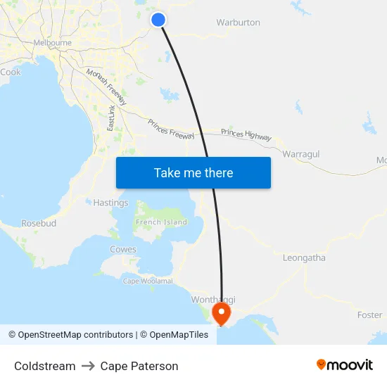 Coldstream to Cape Paterson map