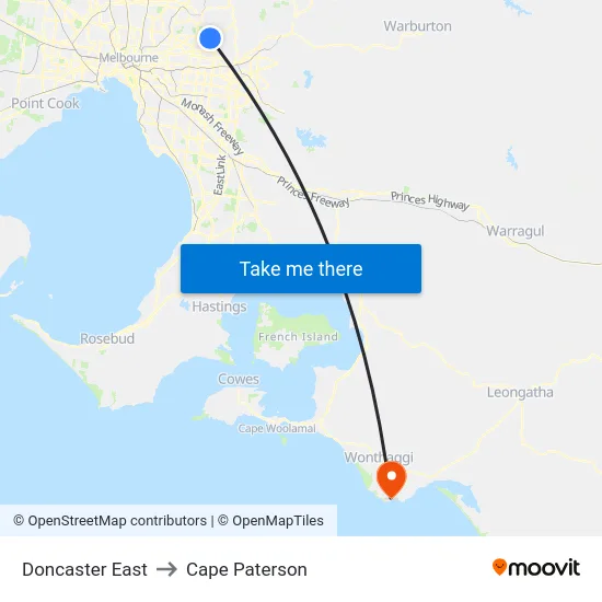 Doncaster East to Cape Paterson map