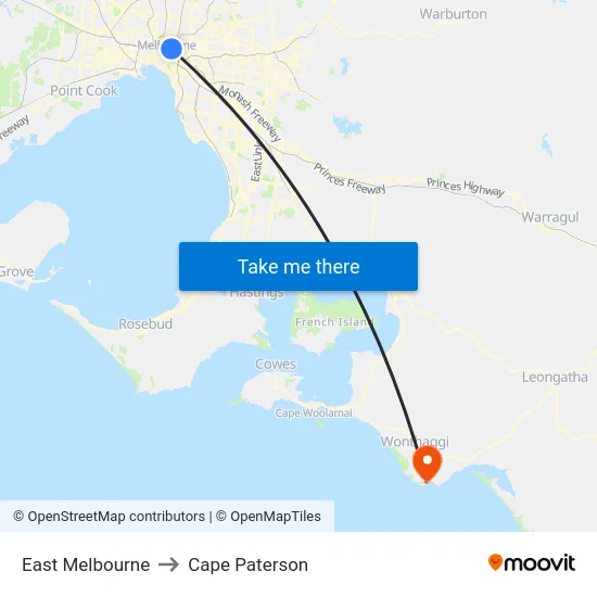 East Melbourne to Cape Paterson map