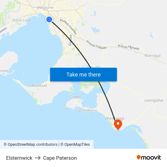 Elsternwick to Cape Paterson map